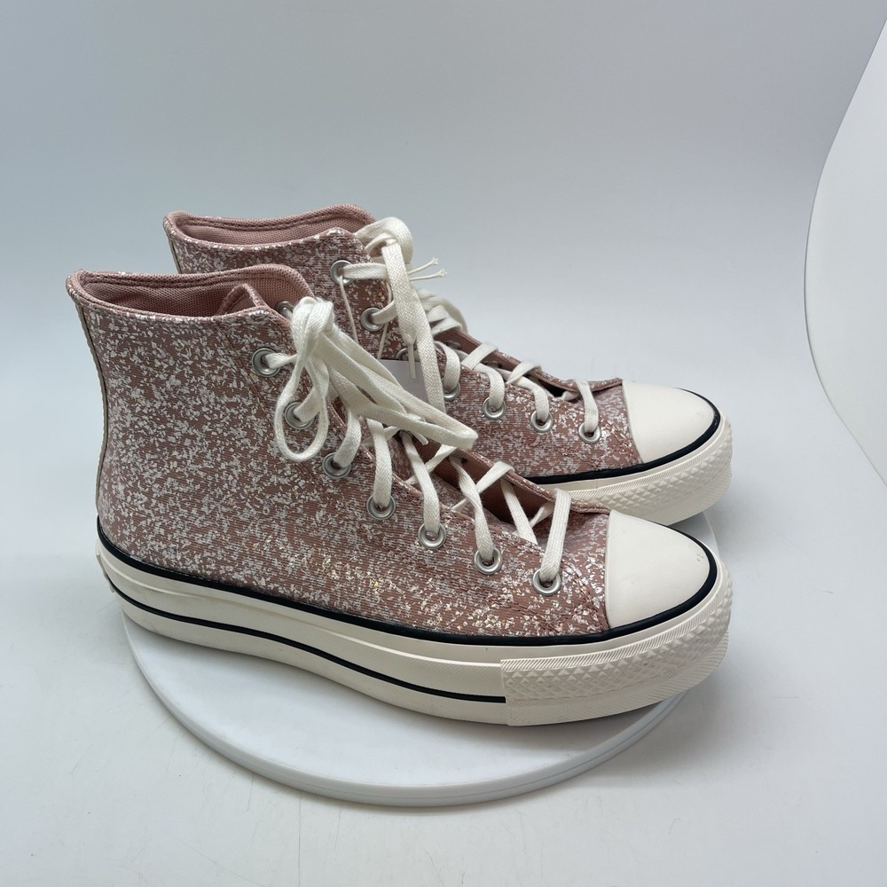 Converse CTAS Platform Hi Womens 8.5 Pink Glitter Athletic Shoes Sneaker New